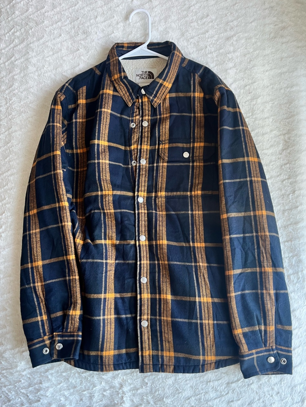 The North Face Men's Navy and Orange Plaid Button-Down Shirt